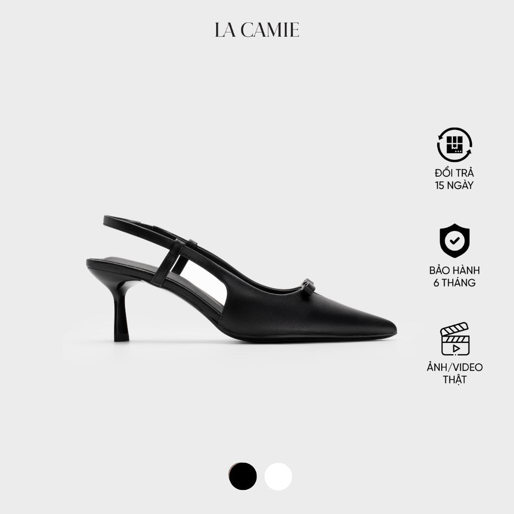 Giày cao gót mũi nhọn quai hậu đính nơ tinh tế chất liệu Da Microfiber thương hiệu La Camie GC5B0132