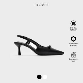 Giày cao gót mũi nhọn quai hậu đính nơ tinh tế chất liệu Da Microfiber thương hiệu La Camie GC5B0132