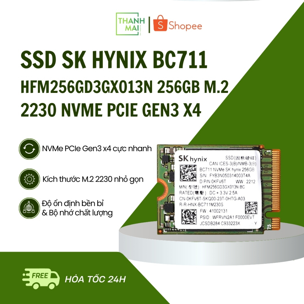 [HÀNG THÁO MÁY] Ổ Cứng SSD SK Hynix BC711 HFM256GD3GX013N 256GB M.2 2230 NVME PCIE GEN3 X4