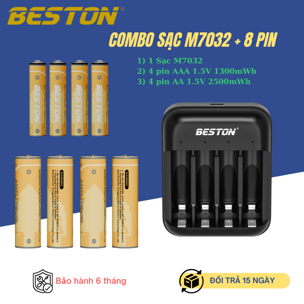 COMBO SẠC M7032+8 PIN AA/AAA CÔNG NGHỆ TYPE-C ĐỈNH CAO, NẠP NĂNG LƯỢNG THÔNG MINH CHO MỌI THIẾT BỊ