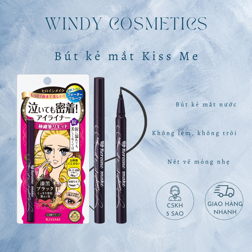 Bút Kẻ Mắt Nước Nét Sắc Mãnh, Không Trôi Kissme Smooth Liquid Eyeliner Super Keep - Windy.Cosmetics