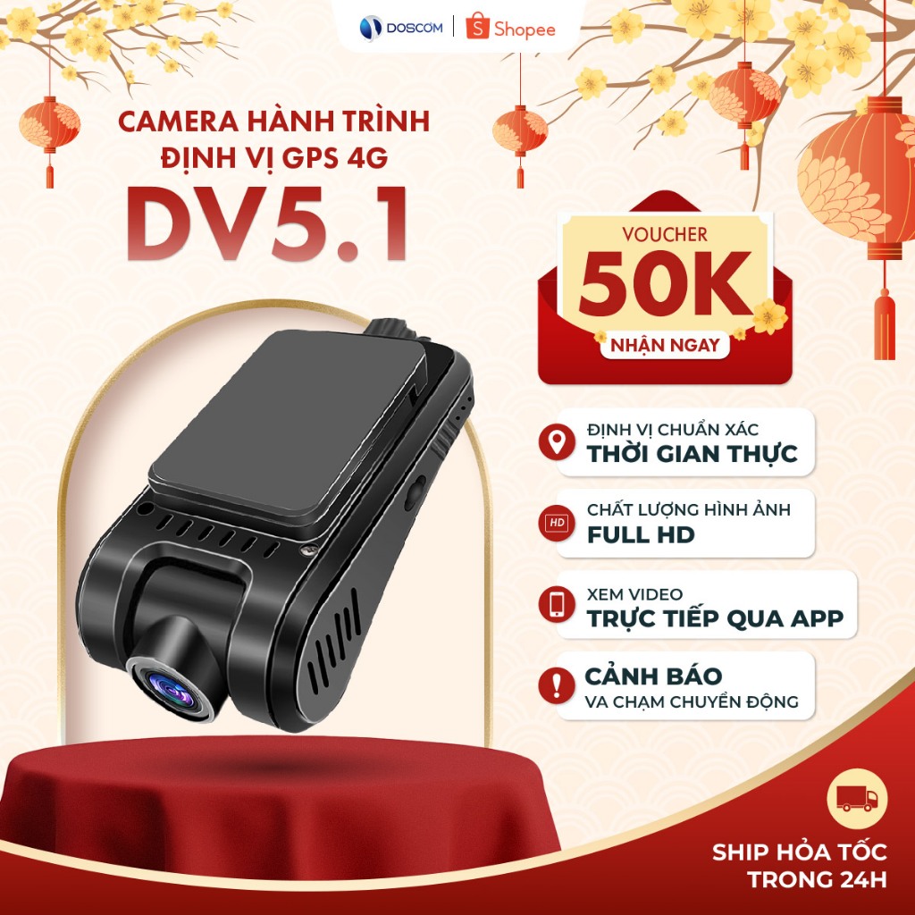 Camera Hành Trình 4G Tích Hợp Định Vị GPS DV5.1 Doscom - Định Vị Thời Gian Thực, Nghe Âm Thanh Xung 