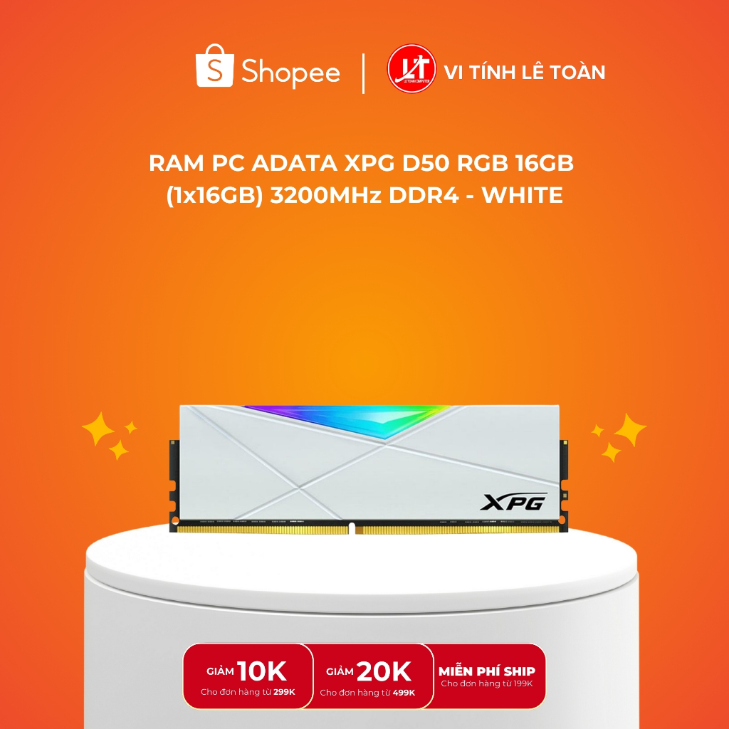 RAM PC ADATA XPG D50 RGB 16GB  (1x16GB) 3200MHz DDR4 - WHITE (Like new, bảo hành 07/2029)