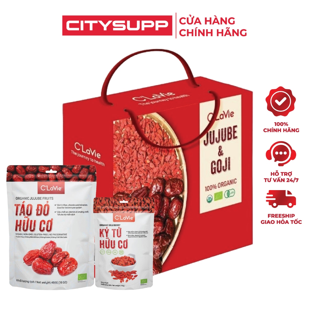 Hộp Quà Tặng Táo Đỏ Kỷ Tử Hữu Cơ C'Lavie, Chứng Nhận Hữu Cơ EU, Tốt Cho Sức Khỏe | ONFIT