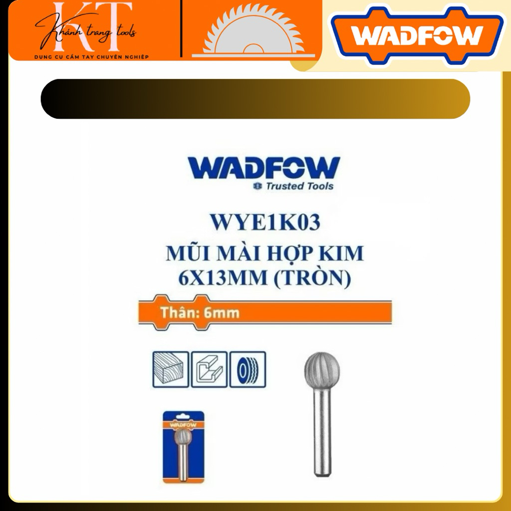 Mũi Mài Hợp Kim Wadfow WYE1K03 6x13mm – Thân 6mm, Thép GCr15, Dùng Cho Gỗ Cao Su Nhôm