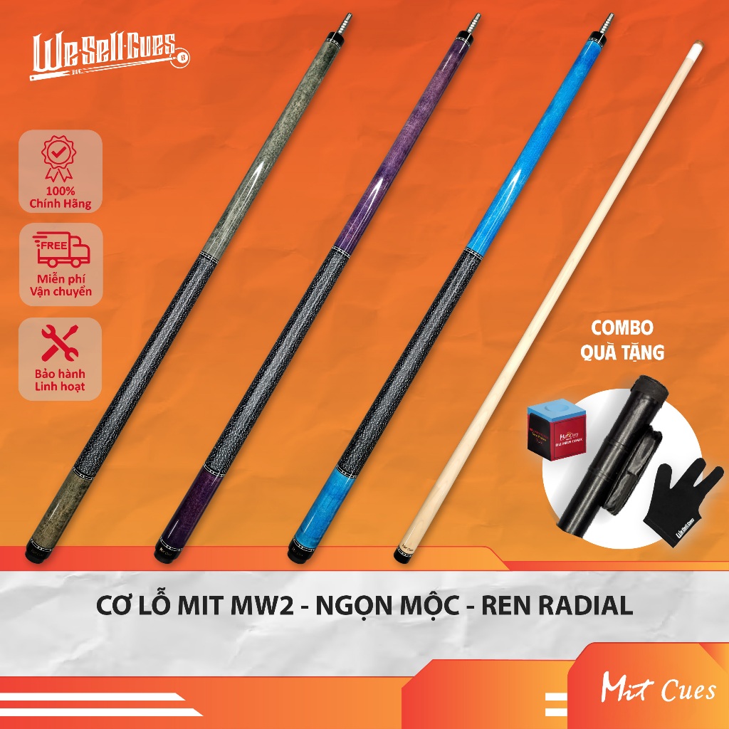 Cơ Bida Lỗ Mit MW2 - Ngọn Hard Maple 13mm - Ren Radial