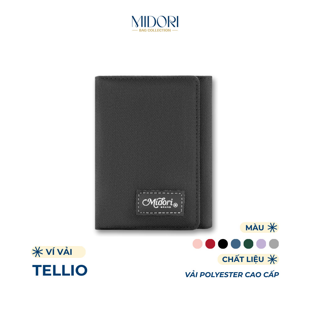 Ví Vải Gập Ba Nam Nữ TELLIO Bóp Thời Trang Đựng Tiền Thẻ Nhiều Ngăn Polyester| MIDORI BAG COLLECTION