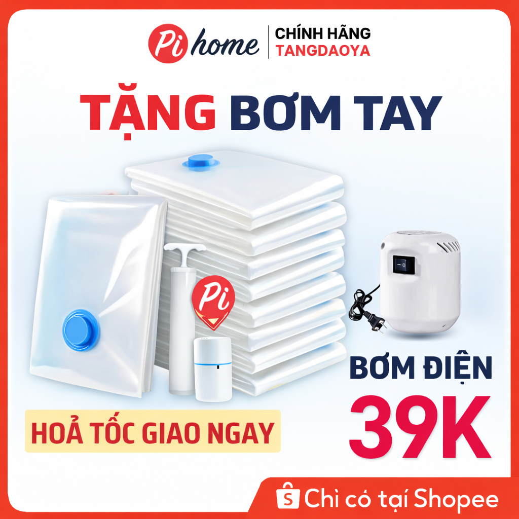 Túi hút chân không PIHOME đựng quần áo chăn màn. Máy hút chân không 160w hút khoẻ - bền