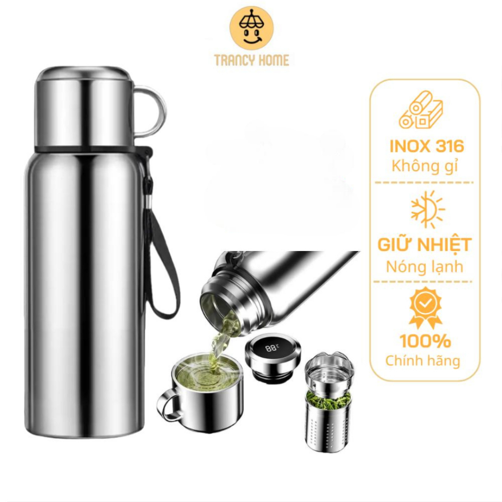 Bình giữ nhiệt inox 316 giữ nhiệt tới 48 giờ,  kèm cốc uống BTC mang đi học , đi làm