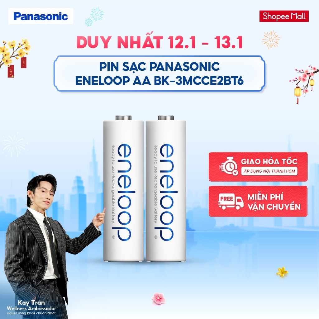 Pin sạc Panasonic eneloop AA 2000mAh BK-3MCCE2BT6 (Vỉ 2 viên) - Hàng chính hãng