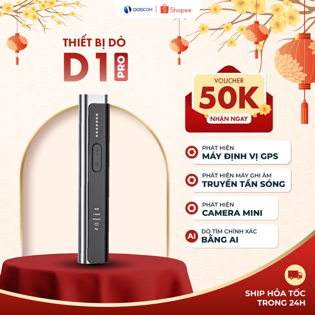 Thiết Bị Dò Tìm Phát Hiện Camera, Máy Ghi Âm, Máy Định Vị GPS - Doscom D1 Pro Thế Hệ Mới