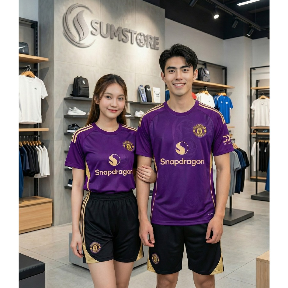 Bộ Đồ Đá Banh MU Tím Than Strivend 2025 - Áo Đá Bóng Thun Mè Thoáng Khí