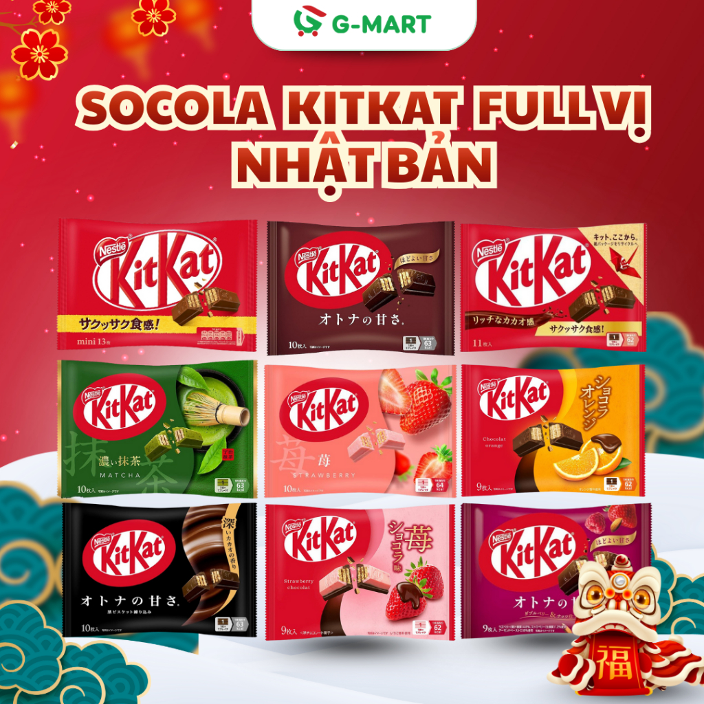 ( HỎA TỐC HN) Bánh Kẹo Kitkat Chocolate, Matcha, Dâu, Cam Mix Nhiều Vị Nhật Bản