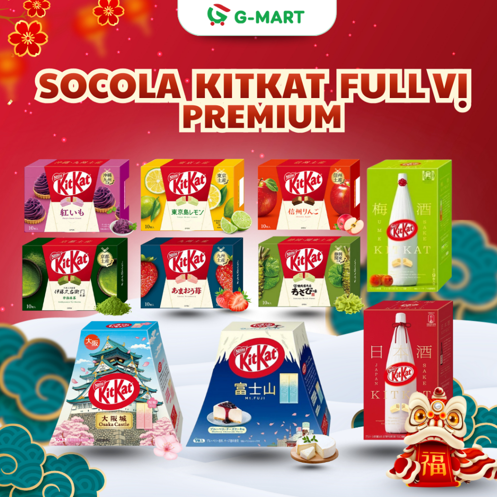 (HỎA TỐC HN) PREMIUM KITKAT- Hộp Quà Kitkat Tết Nhiều Vị Socola, Matcha, Wasabi Nhật Bản