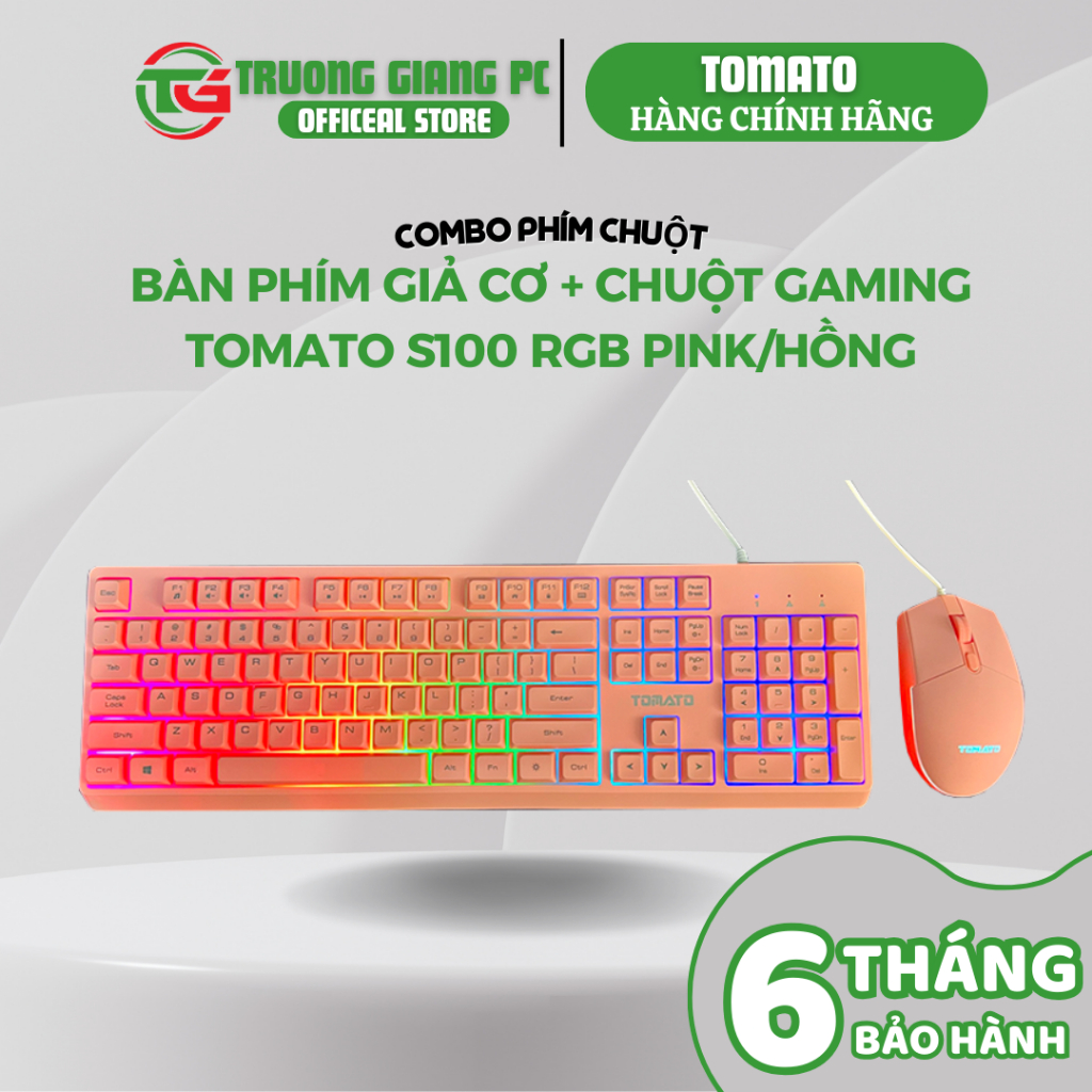 Combo Bàn Phím Giả Cơ + Chuột Gaming Tomato S100 RGB Pink/Hồng - BẢO HÀNG 6 THÁNG