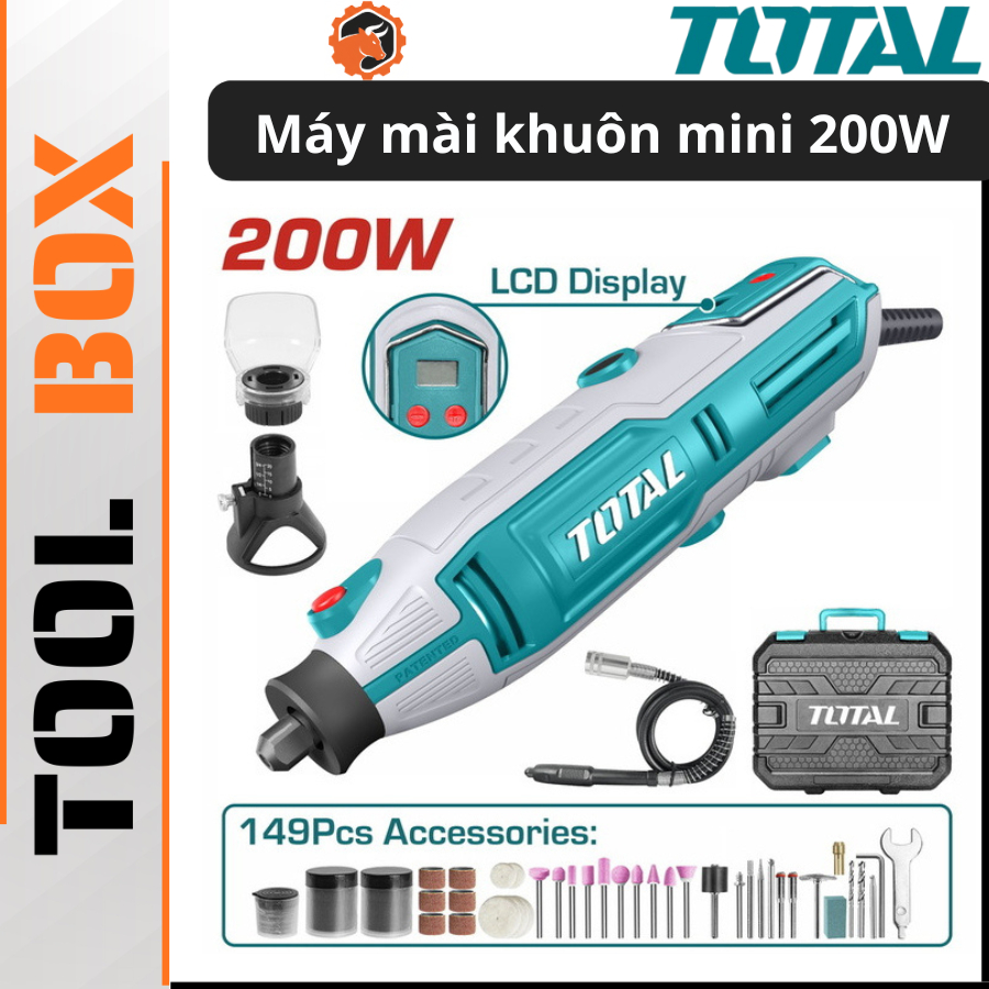 Máy Mài Khuôn Mini 200W TOTAL TG2006 - Có Màn Hình LCD 40000rpm Kèm 149 Phụ Kiện Đa Năng