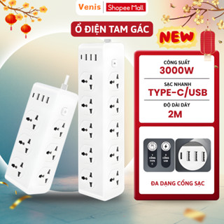 Ổ Cắm Điện Tam Giác 10 Lỗ, 3 USB + 1 Type C, Công Suất 3000W, Chống Giật An Toàn