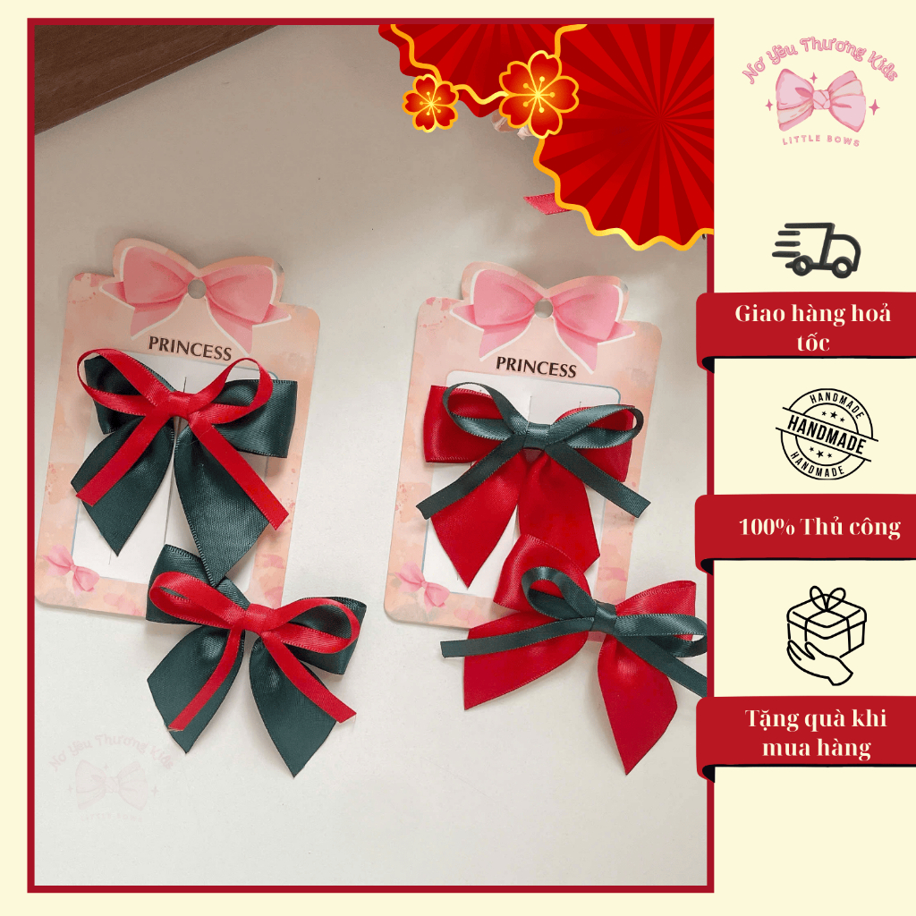[Sỉ] Set Kẹp Nơ Ngày Tết Handmade – Phụ Kiện Tóc Xinh Diện Cùng Mọi Outfit