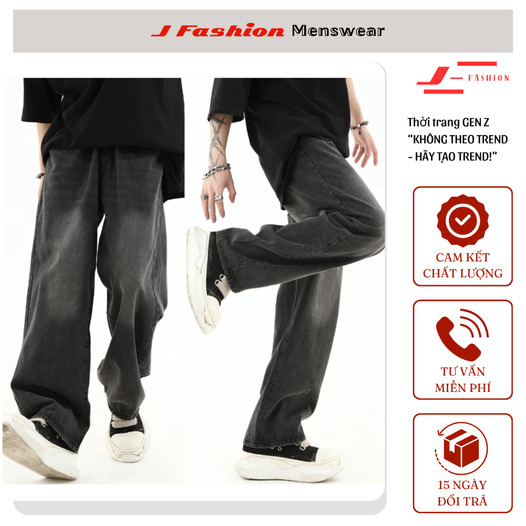 Quần Jean Nam Dáng Baggy Ống Suông Cạp Cao Wash Smoke 2 Màu Chất Vải Dày Dặn J_FASHION, HOTTREND | BigBuy360 - bigbuy360.vn