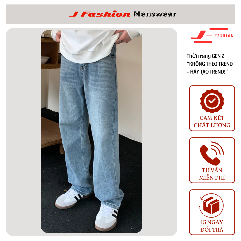 Quần Jean Nam Dáng Baggy Ống Suông Cạp Cao Wash Smoke 2 Màu Chất Vải Dày Dặn J_FASHION, HOTTREND | BigBuy360 - bigbuy360.vn