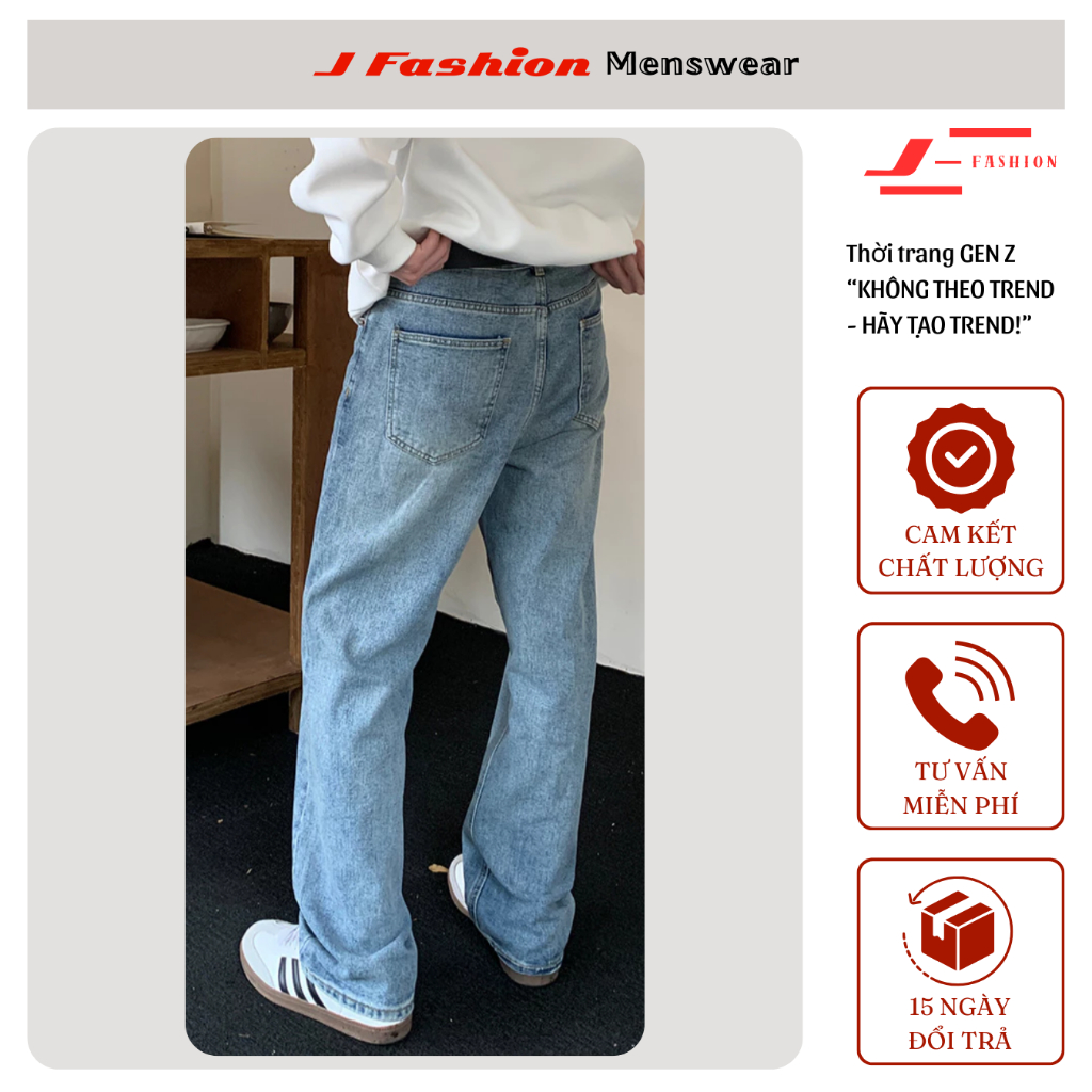 Quần Jean Nam Dáng Baggy Ống Suông Cạp Cao Wash Smoke 2 Màu Chất Vải Dày Dặn J_FASHION, HOTTREND | BigBuy360 - bigbuy360.vn