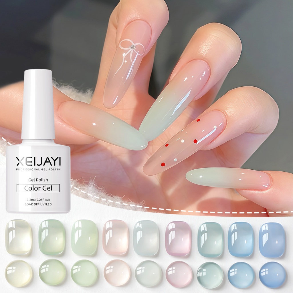XEIJAYI 7.3ml - Sơn móng tay dạng gel màu xanh nhạt, độ bóng lâu trôi, thích hợp sử dụng tại salon.