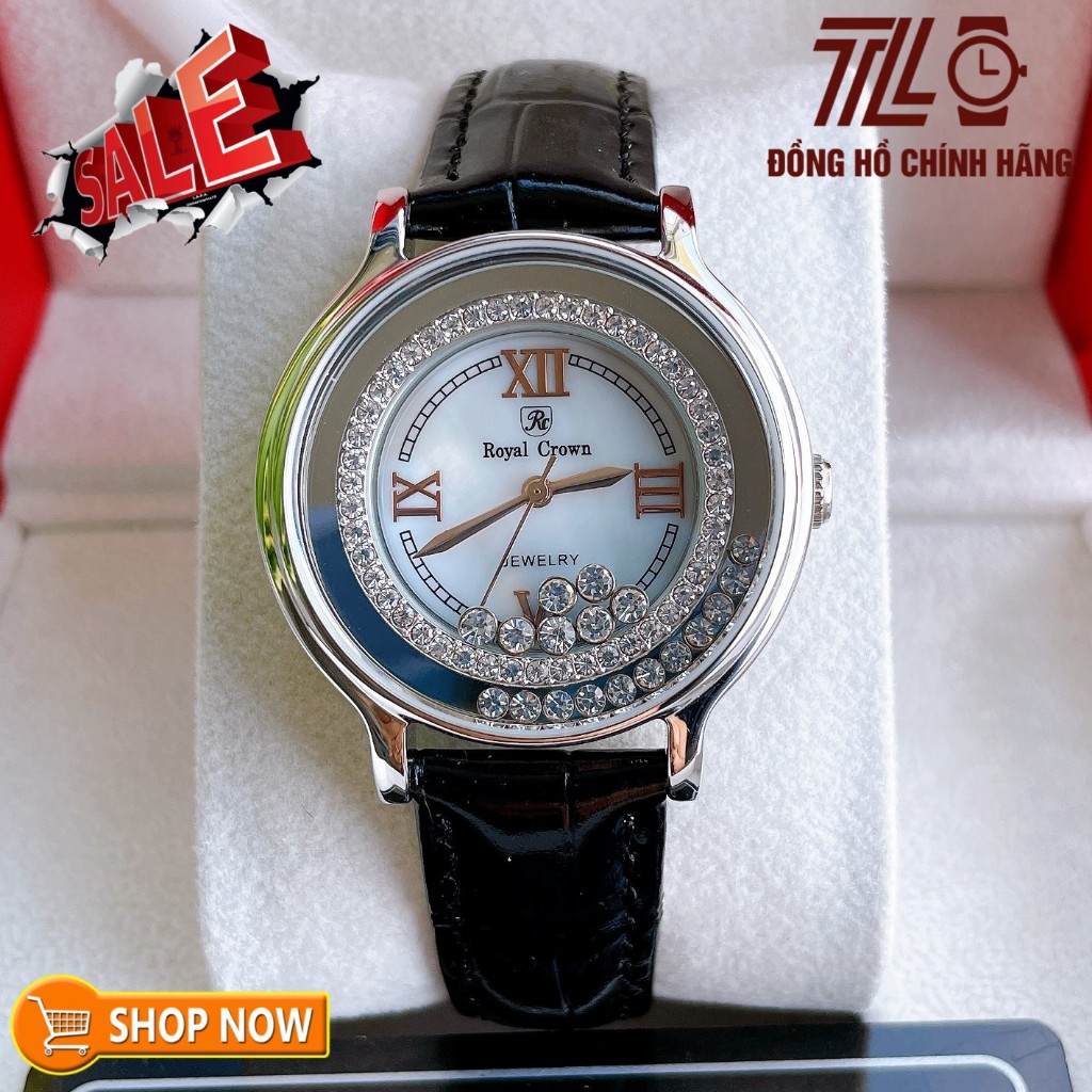 Đồng Hồ Nữ Royal Crown Dây Da Đen Mặt Đá Chảy Size 35mm - Royal Crown 3638