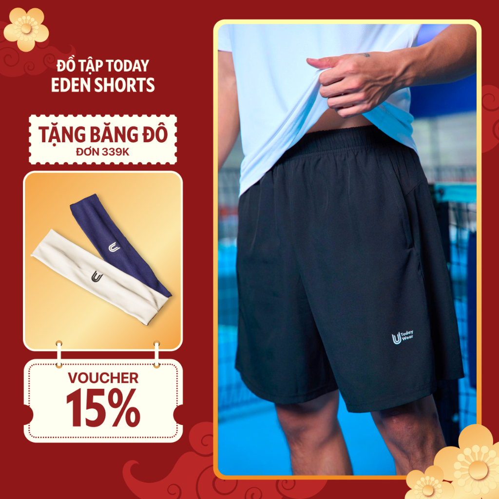 Quần đùi thể thao nam Eden Short Today U Wear cạp chun thoáng khí chạy bộ, chơi thể thao cầu lông pickleball tennis