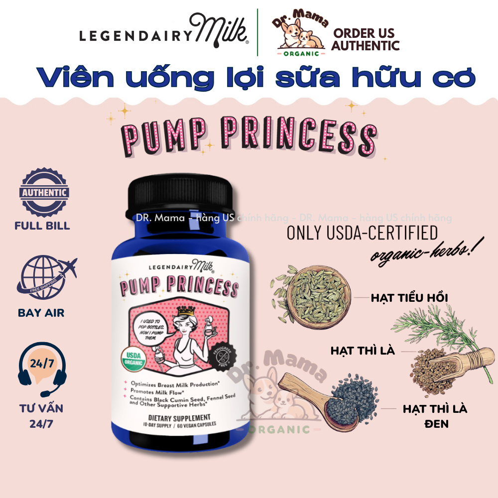 Viên uống lợi sữa hữu cơ Legendairy Milk Pump Princess dành cho mẹ sau sinh [Đủ Bill, Bay Air]