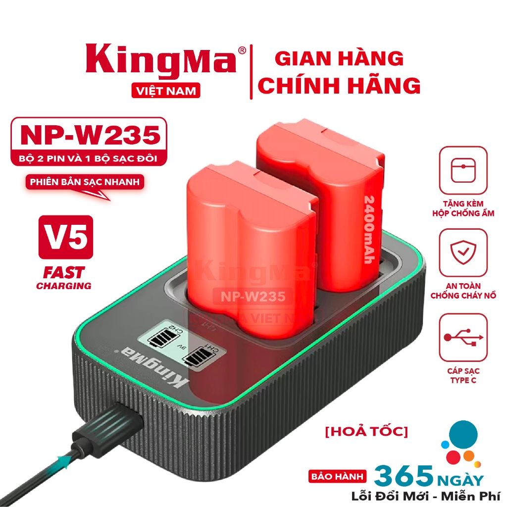 [ Hoả Tốc ] Bộ KingMa NP-W235 Phiên Bản V5 . Cho Máy Ảnh Fujifilm NP-W235 . Bảo Hành 12 Tháng Lỗi Đổ