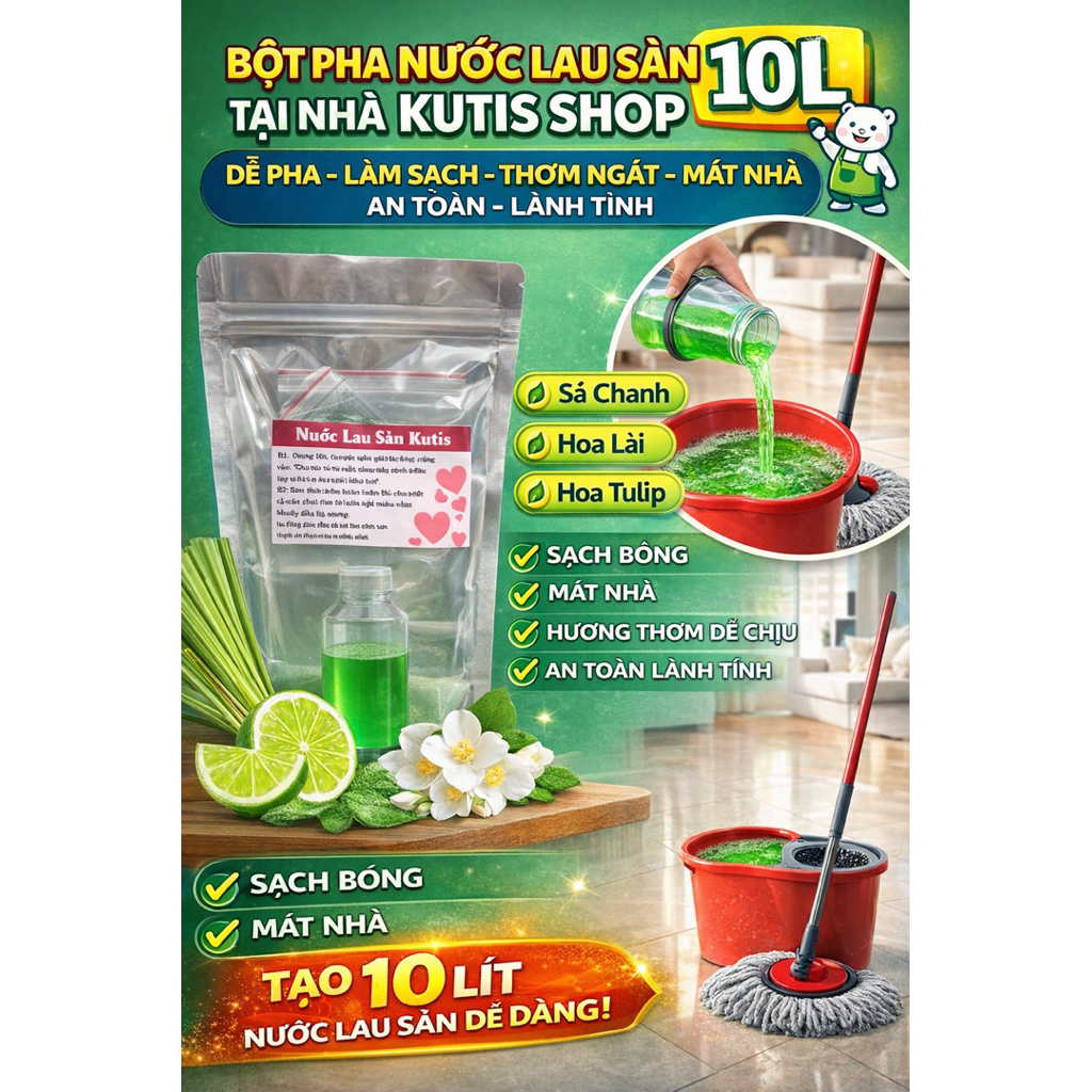 [Kutis] Bột pha 10 lít nước lau sàn, tiện dụng , tiết kiệm chi phí cho gia đình