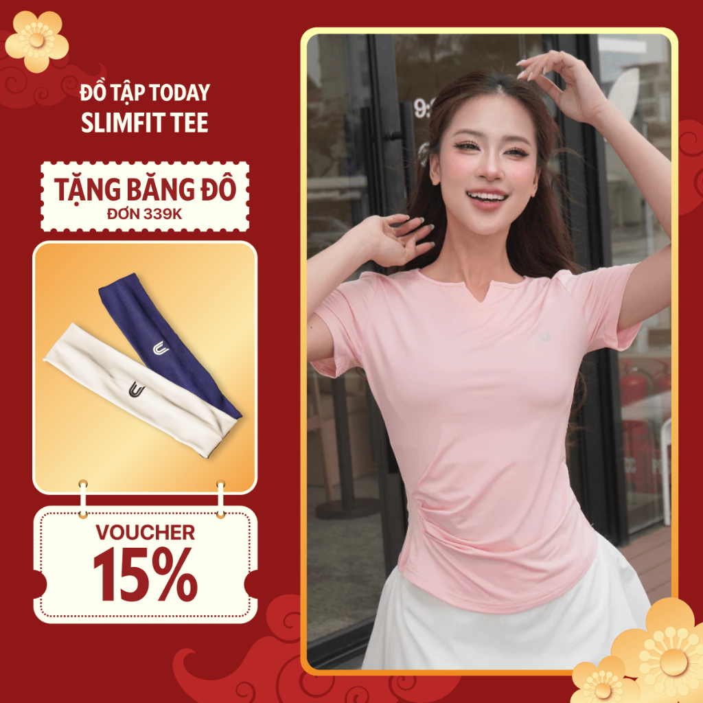 [Xả Kho Giá Hời] Áo thun thể thao nữ Slimfit Tee Today U Wear cổ V ngắn tay chất liệu co giãn thấm h