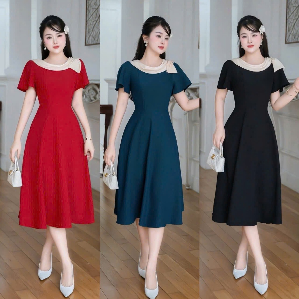 ĐẦM XÒE CỔ PHỐI MÀU HÀNG CAO CẤP 1 gnx