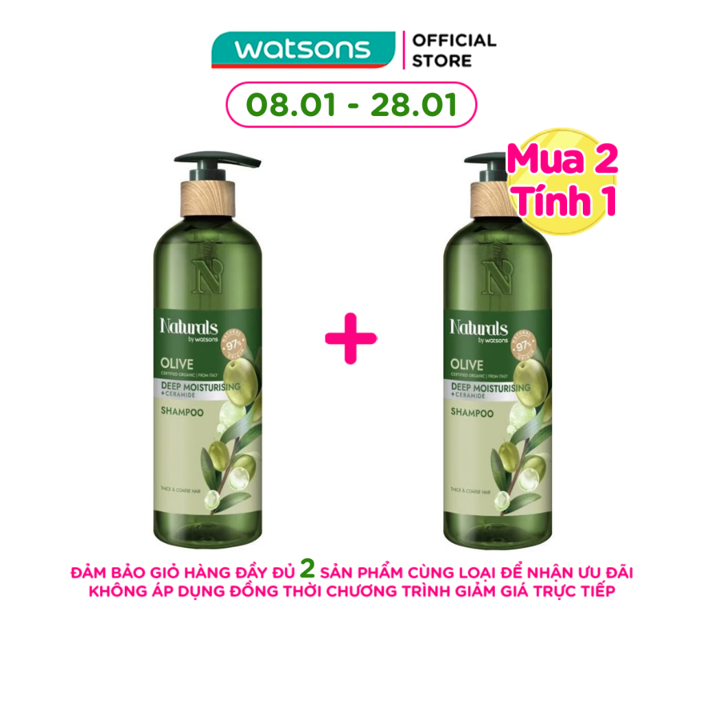 Dầu Gội Naturals By Watsons Deep Moisturishing Dưỡng Ẩm Sâu Chiết Xuất Olive 490ml