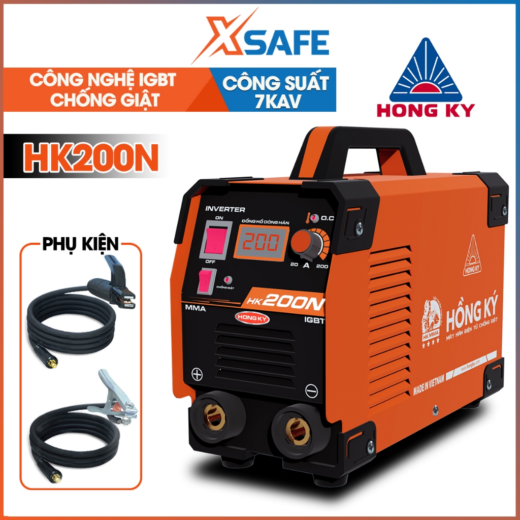 Máy hàn điện tử mini Hồng Ký HK200N công nghệ MMA Inverter 200Ampe 220V, chức năng chống giật, bảo v