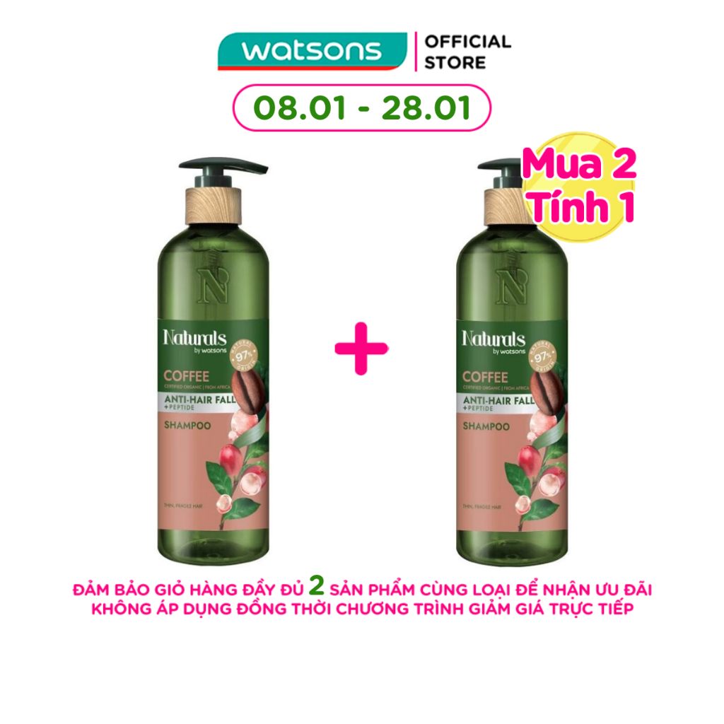 Dầu Gội Naturals By Watsons Anti Hair-fall Chống Gãy Rụng Chiết Xuất Coffee 490ml