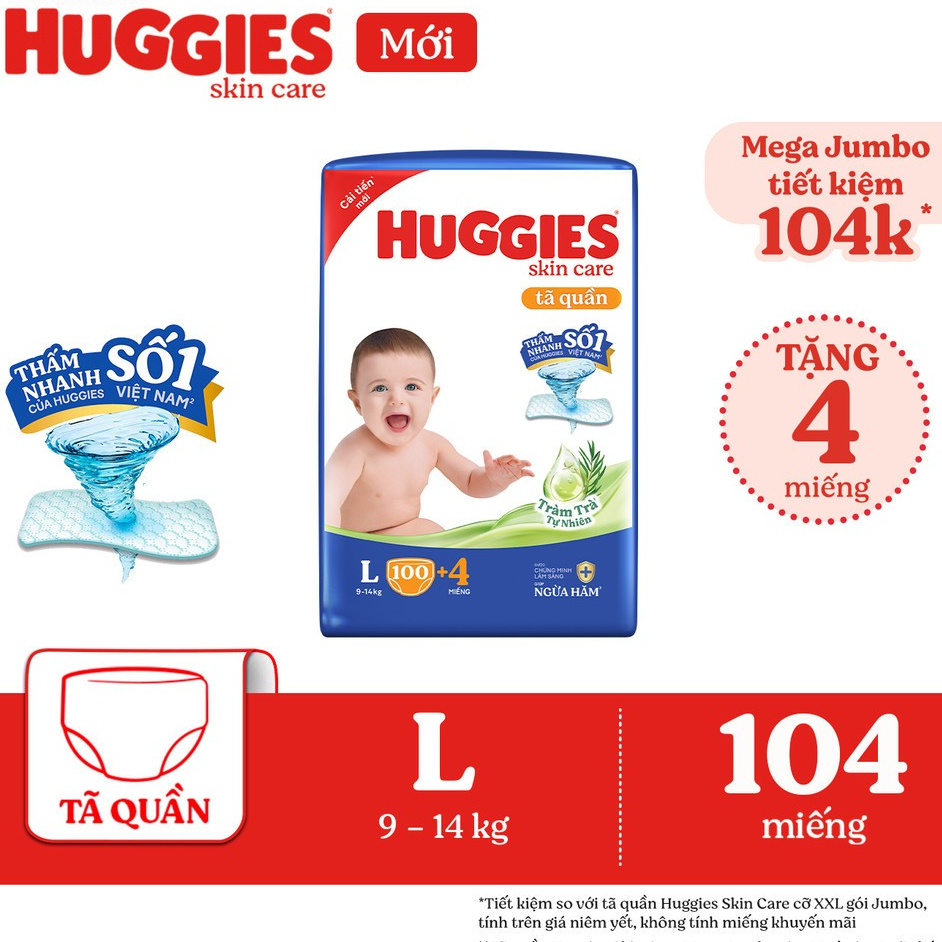 Tã quần Huggies Tràm Trà Mega Jumbo M102+4/L100+4/XL84+4/XXL76+4 - TheBunny