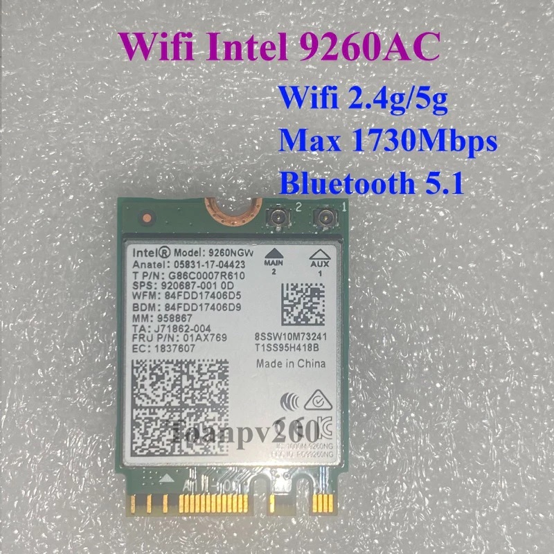 Card wifi intel AC 9260ngw 2.4ghz 5ghz bluetooth 5.1 dành cho laptop