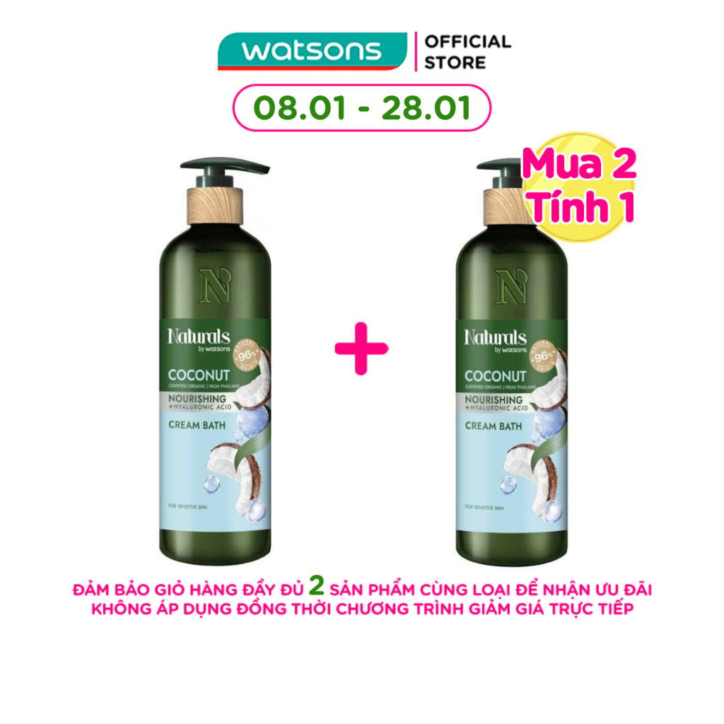 Kem Tắm Naturals By Watsons Nourishing Cấp Ẩm Chiết Xuất Dầu Dừa 490ml