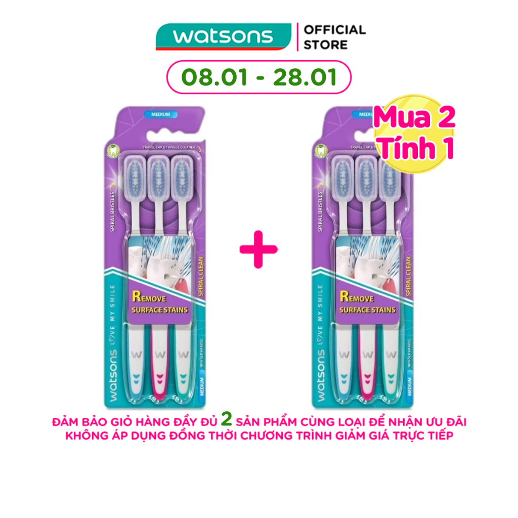 Bàn Chải Đánh Răng Watsons Spiral Clean Toothbrush (Medium) 3s