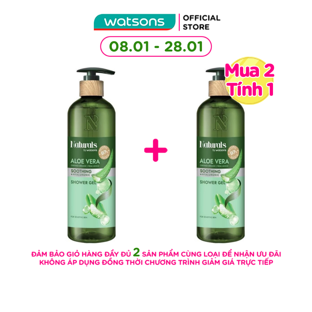 Gel Tắm Naturals By Watsons Smoothing Làm Dịu Da Chiết Xuất Lô Hội 490ml