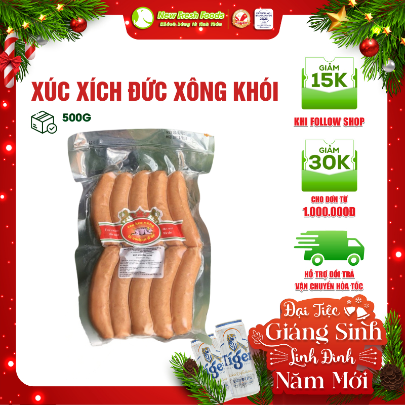 [HỎA TỐC HCM] Xúc Xích Đức Xông Khói 100% Tự Nhiên Không Phụ Gia Hiệu Nippon Con Heo Vàng Túi 500Gra