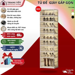 Tủ giày THANG TỐT STORE 9102T-8-1G chất liệu nhựa PP và PET, 9 tầng sức chưa 18 đôi, màu trắng sữa trong suốt 3 mặt