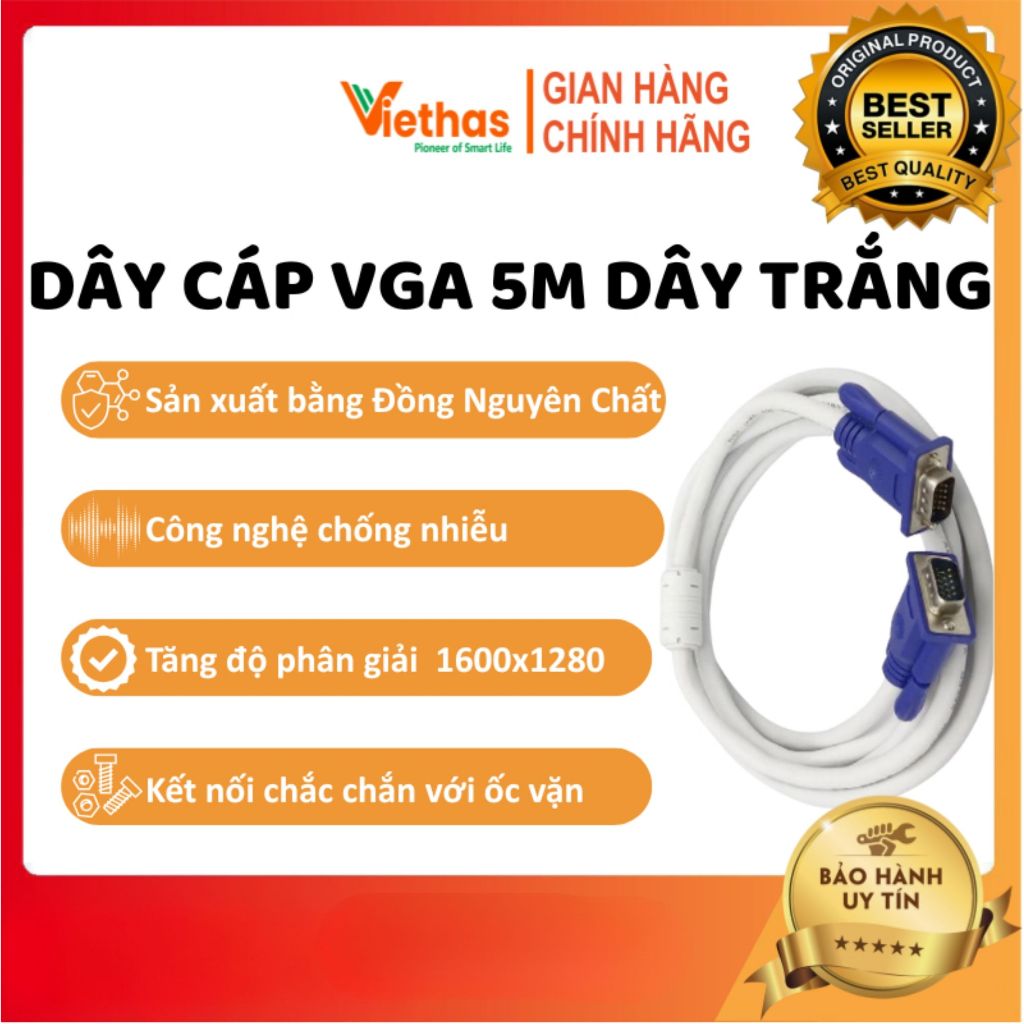 Dây Cáp VGA 5m Dây Trắng