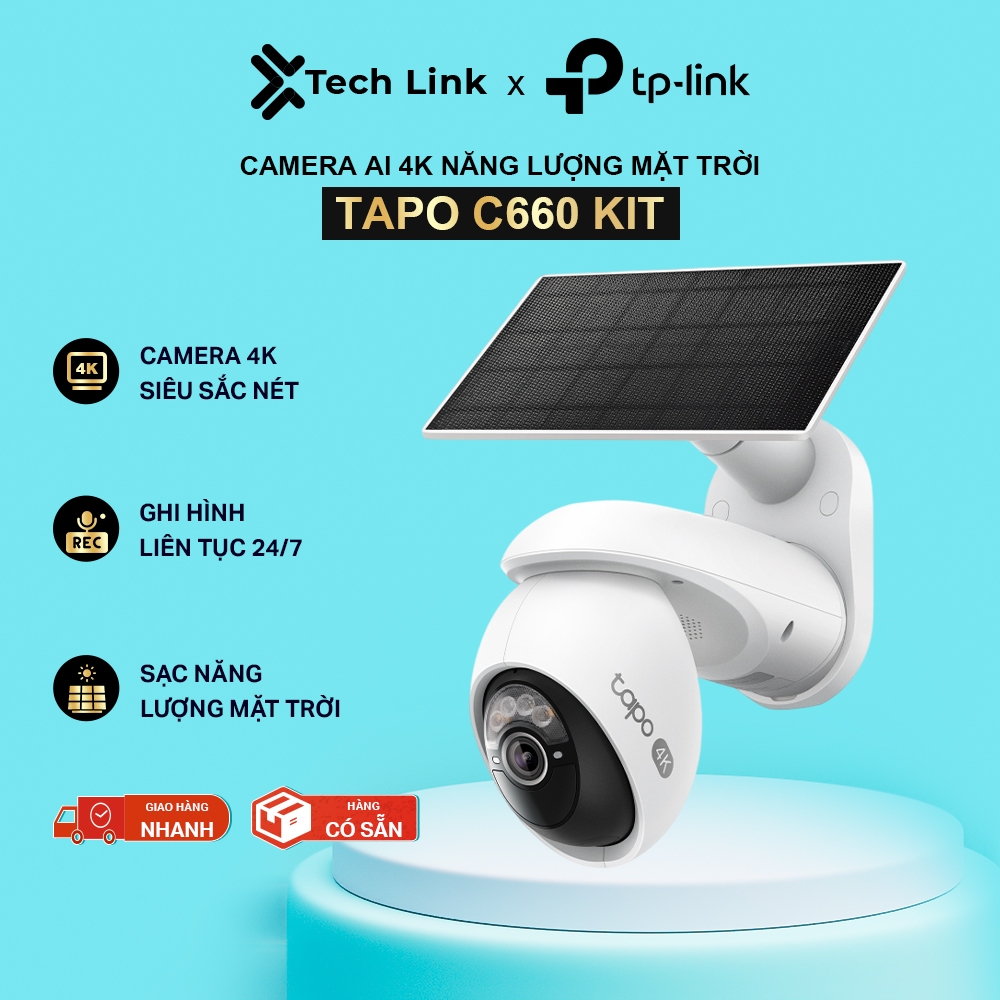 TP-Link Tapo C660 KIT Camera Ngoài Trời 4K WiFi | Pin năng lượng mặt trời, AI bám theo 360°