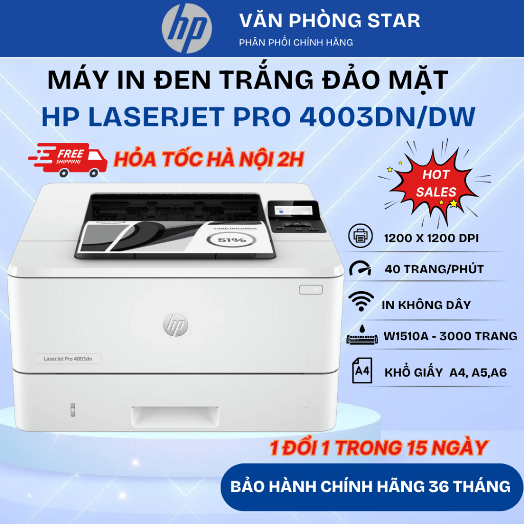 Máy in đen trắng hai mặt HP LaserJet Pro 4003DN/DW (2Z609A) chính hãng HP bảo hành 36 tháng