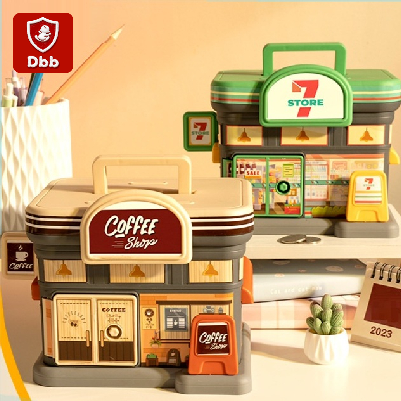 🔥[Sticker 3D] NGÔI NHÀ HEO ĐẤT, Két Sắt Mini Coffee Shop Ống Heo Tiết Kiệm Money Box Đại Bảo Bảo