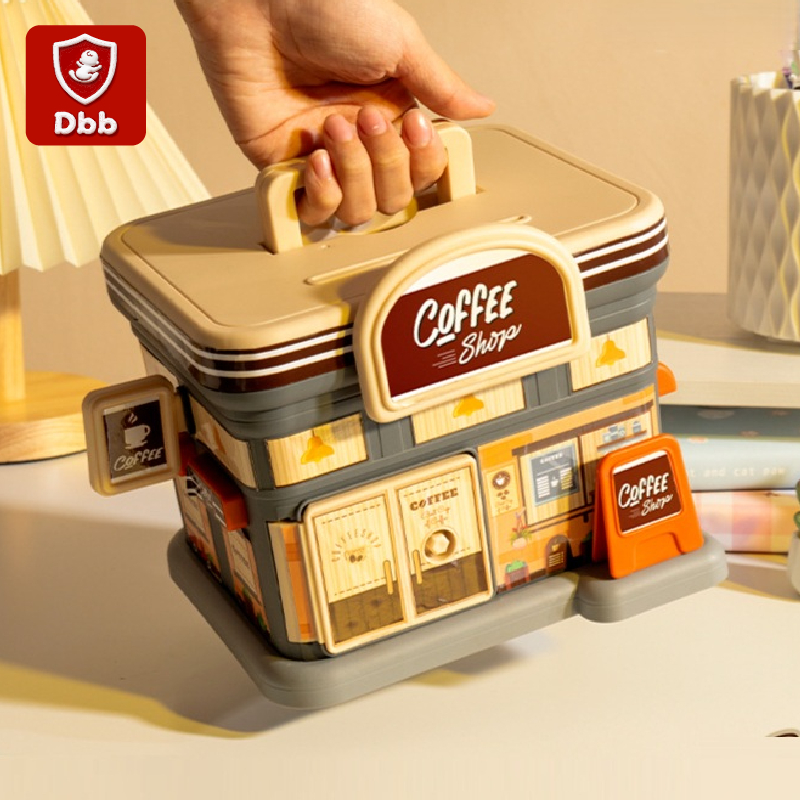 🔥[Sticker 3D] NGÔI NHÀ HEO ĐẤT, Két Sắt Mini Coffee Shop Ống Heo Tiết Kiệm Money Box Đại Bảo Bảo