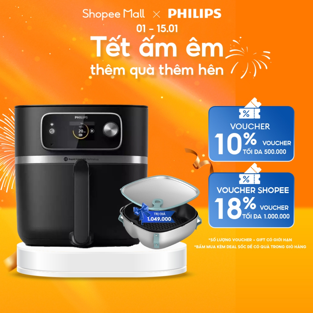 Nồi Chiên Không Dầu cao cấp Philips HD9880/90 XXL Connected |2000W - Hàng Chính Hãng
