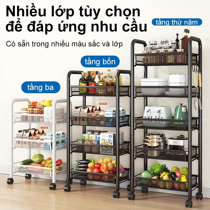 Kệ bếp sàn nhà nhiều tầng Xe đẩy di động Giỏ lưu trữ rau quả đa năng Kệ gia dụng3-4-5 tầng | BigBuy360 - bigbuy360.vn